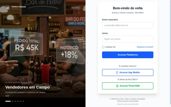 Screenshot da tela do Vórtice Conecta